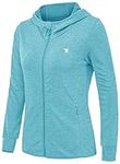 donhobo Women's Running Jackets with Thumb Hole,Long Sleeve Gym Sport Zip Up Hoodie Top Breathable Quick-Dry Tops with Zip Side Pocket LightBlue M