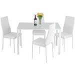 FDW Dining Table Set Glass Dining Room Table Set for Small Spaces Kitchen Table and Chairs for 4 Table with Chairs Home Furniture Rectangular Modern (White)