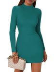 Zeagoo Bodycon Dress Women's Mock Neck Long Sleeve Knitted Dresses Elegant Slim Fit Ladies Jumper-Dress Autumn Winter Blue XL