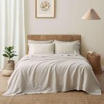 ATLINIA 100% Pure Flax Linen Bedding Set - Stone Washed French Linen Fabric Deep Pocket Fitted Sheet Farmhouse Flat Sheet 2 Pillowcases (Natural, King)