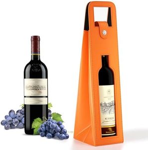RYDDOY Wine Gift Bag, Reusable Leather Wine Tote Carrier, Single Bottle Champagne Beer Gift Bags Carrier for Birthday, Wedding, Picnic Party, Christmas Gifts (Orange)