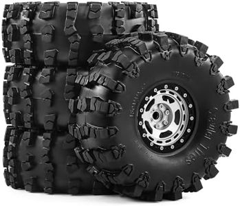 RCMMTING 2.2" Beadlock Wheel Rims and Rubber Crawler Tires 150mm (5.91in) for 1/10 RC Crawler SCX10 RBX10 Wraith TRX4 (Silver)