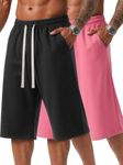 ZUY Men's Baggy Sweat Shorts Cotton Long Below Knee Fleece Capri Shorts 11" Athletic Casual 3/4 Pants with Pockets Black/Pink M