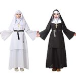 BPURB Nuns Costume for Women Adults Deluxe Line Nuns Costumes Halloween Cosplay Sister Act Clothing Accessories for Theme Party Carnival (Dress, Belt, Headpiece, Cross) (White, S)