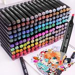 EMNDR 120 Color Dual Tip Art Markers Set Brush & Chisel Sketch Marker for Adult Coloring Calligraphy and Illustration Markers Drawing Pen for Kids Colour Pens (120 Pcs, Black)