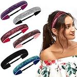Belle Vous Glitter Elastic Headbands for Girls (6 pack) - Sparkly Stretch Adjustable Non Slip Velvet Head Bands - Fashion Hair Accessories for Gymnastics & Sport - Women Pink, Purple, black Hairband