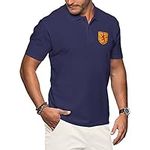 Purple Print House Scotland Polo Shirts for Men Football Shirt 2021 Retro Supporters Rugby Cotton Embroidered Crest Badge Royal Lion Rampant Flag, L, Navy