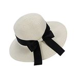 Chapter Seven Women's Sun Hat Floppy Foldable Bowknot Straw Hat Summer Beach Cap UV Protection UPF50 (Off-White)