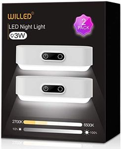 WILLED Upgraded 3W Touch Lights, 5 Colors Adjustable, Dimmable Tap Lights, Built-in 2000mAh Battery Rechargeable, Stick on Lights for Closet, Cabinet, Mirror, Bedroom, Reading, 2700K-6500K, 2 Pack