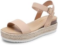 DREAM PAIRS Women's Platform Espadrilles Wedge Sandals, Comfortable Open Toe One Band Sandals for Women Dressy Casual Summer,Size 9.5,Nude,DWUMPS2502