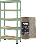 STAR WORK Adjustable Racking Shelves Multipurpose Storage Rack{FREE Drawer Shelf Liner 30 X 60 CM (5 sheet )(5 SECTION, Olive)( 63 x 24 x 12 INCH - H x W x D)(Crc Mild Steel,High Desnity MDF)(Green)