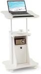 Tangkula Mobile Laptop Podium, Height Adjustable Sit to Stand Desk with Tilting Desktop & Storage Cabinet, Ergonomic Rolling Lectern Cart Laptop Desk, Office Podium Stand on Wheels (White-1 Pack)