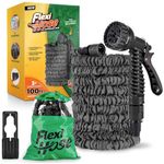Flexi Hose Expandable Garden Hose - 100FT Heavy Duty Water Hose, Retractable Hose with 3/4-Inch Fittings - Expandable Hose Design & Spray Nozzle Included - Black, 30 Metres