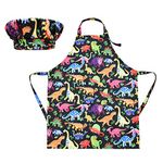 Xinstroe Kids Apron and Chef Hat Dinosaur Apron with Pocket Adjustable Chef Apron Set for Boy Girl Painting Cooking Baking Kitchen