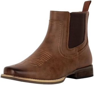 J's.o.l.e Ankle Cowboy Boots for Men Square Toe Chelsea Boots Mens Casual Retro Stylish Boots Brown US 10