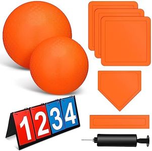 Jenaai 9 Pieces Sports Kickball Set Include 2 Pieces Kickball 5 Pieces Bases Flip Scoreboard and Pump for Boys and Girls Basketball Football Baseball Tennis Games (Orange,10 Inch, 8.5 Inch)