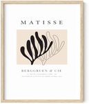 HAUS AND HUES Henri Matisse Paper Cutouts Poster - Art Exhibition Print, Matisse Poster, Abstract Black and White Leaf Matisse Painting (Beige Frame, 16x20)