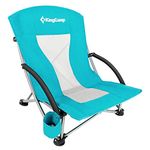 KingCamp Low Profile Folding Portable Lightweight Sand Beach Chairs for Big Boy with Cup Holder,Carry Bag Padded Armrest for Outdoor Camping Lawn Concert Traveling Festival, Back, LowBack_Cyan