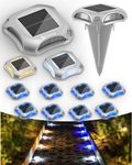 FabStyl Solar Dock Lights Driveway Lights Waterproof 12 Pack, 3 Colors in 1 Outdoor LED Solar Deck Lights, Solar Powered Walk Way Lights Road Marker for Warning Stair Pathway Patio, Silver