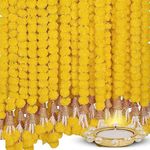 HOME BUY Artificial Marigold Flowers For Decoration Garland With Bell For Diwali & Festivals | 5 Feet Long 5 Pcs With 1 Diya (Yellow), 5 Centimeters