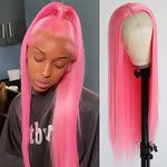 Maycaur Pink Lace Front Wigs Long Straight Hair 22 Inch Glueless Wigs for Fahison Women Heat Resistant Synthetic Lace Front Wigs with Natural Hairline