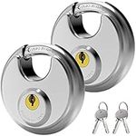 Keyed Padlock, [2 Pack][Waterproof] [Anticut] Diyife 70mm Stainless Steel Disc Lock Heavy Duty Padlock Outdoor Weatherproof with 9.5mm Shackle for Warehouse, Garage, Gate, Shed, Fence, Door (4 Keys)