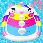 JOINBO Inflatable Unicorn Pool Cornhole Board Games,Summer Floating Swimming Pool Ring Toss Toys for Kids Adults Family,with 3 Bean Bags