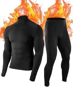 Roadbox Thermal Underwear for Men Fleece Lined Long Johns Base Layer Long Sleeve Compression Tops & Bottom Set