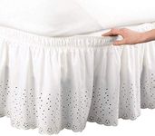 Feyart Wrap Around Bed Skirt, Eyelet Flower Stretch Dust Ruffle, 15 Inch Drop (White,King (150 x 200 + 38 cm))