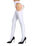 Kaerm Womens Lingerie Hollow Out Suspender Pantyhose High Waist Stretchy Long Stockings Leggings White S