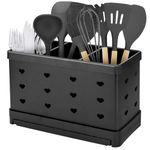 SIMDAO Cutlery Drainer, Stainless Steel Utensil Holder, Cutlery Holder Drainer with 3 Compartments, Kitchen Utensils Organizer, Black Countertop Cutlery Drying Holder, Cooking Tools Set Storage Pots