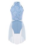 CHICTRY Girls Lyrical Ballet Modern Dance Dress Figure Ice Skating Dress Gymnastics Leoatrd Dress with Wrap Skirt Dancewear Light Blue 13-14 Years