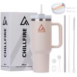 ChillFire 40oz Tumbler with Straw and Lid | 100% Leakproof Insulated Tumbler | 2 Days Iced | Unique Accessories | Stainless Steel Tumbler with Straw | Drinking Cup with Straw | Travel Mug with Handle