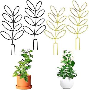 Origreen Indoor Plant Support, Leaf-Shaped Trellis, Metal Wire Stake for Climbing Plants, Houseplants Decoration, Unique Metal Leaf Design, Perfect Garden Trellis Leaf Shape (4pc, Gold&Black, Au)