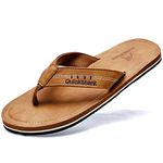 Quickshark Mens Flip Flops Thong Sandals Lightweight Beach Slippers Arch Support Leather 1-Khaki Size 11