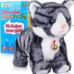 Marsjoy Pattern Gray Robot Cat Plush Cat Stuffed Animal Interactive Cat, Meow Kitten Touch Control, Electronic Pet, Robotic Kitty Toy, Animated Toy Cat for Girl Kids L:12"