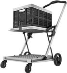 YITAHOME Collapsible Shopping Cart for Grocery, 2-Tier Functional Folding Shopping Cart Portable Utility Cart with 1 Storage Crate, Rubber Wheels, 198LBS Load Capacity with 360° Swivel Wheels