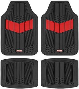 Motor Trend DualFlex Two-Tone Sport Design All-Weather Rubber Floor Mats for Car, Truck, Van & SUV - Waterproof Front & Rear Liners with Drainage Channels, Red