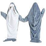 Forfamy Shark Blanket Hoodie Onesie for Adults, Cozy Fleece Flannel Shark Costume Sleeping Bag Cute Adult Onesies Pajamas (CA/US, Alpha, X-Large, Regular, Regular, Blue)