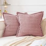 MIULEE Blush Pink Corduroy Decorative Throw Pillow Covers Pack of 2 Soft Striped Pillows Pillowcases with Broad Edge Modern Boho Home Decor for Couch Sofa Bed 18x18 Inch