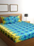 BEDLINEN Premium Queen Size Poly Cotton Bedsheet Set – Includes 1 Bedsheet & 2 Pillow Covers (Yellow and Turquoise Blue)