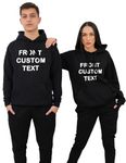 Personalised Unisex Adult and Kids Your Front Custom Text Any Color Any Size Funny Quotes Hoodie Hooded Top (Medium - Black)