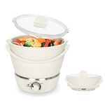 Drizzle Foldable Electric Hot Pot Cooker Dual Voltage100V-240V Mini Kettle Food Grade Silicone Cookerware Boiling Water Steamer Portable Travel (White)
