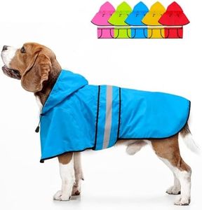 Dolitego Dog Raincoat - Reflective Dog Rain Coat, Waterproof Dog Jacket, Adjustable Dog Rain Jacket with Hoodie, Lightweight Dog Poncho Slicker for Small Medium Large Dogs (Medium, Blue)