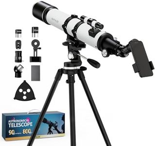 90mm Aperture Telescope 800mm Focal Length Refractor Telescope for Beginners & Advanced Users, Professional Astronomy Telescope with 32X-240X Magnification, 3X Barlow Lens & Phone Adapter