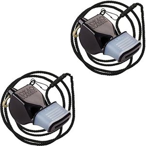 Fox 40 Classic Cushion Mouth Group Sports and Safety Loud Referee Coach Whistle with Lanyard, Black (2 Pack)