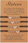 AMOR SPES 2/3/4 Pcs Handmade Sister Wish Bracelets Heart Charm Matching Bracelets With Card Back To School BFF Gift Best Friend Forever Big Middle Little Sister Bracelet, Stainless Steel