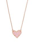 Kendra Scott Ari Heart Adjustable Length Pendant Necklace for Women, Fashion Jewelry, 14k Rose Gold-Plated, Pink Drusy