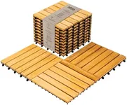 Idzo Set of 10 Premium Teak Deck Tiles, Distinctive Teak Wood Flooring with Innate Oil That Can Withstand Water & Weather Elements, 3 Seconds Snap-Lock Teak Shower Tiles with Stable Mesh Base, 6 Slats