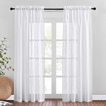 NICETOWN White Sheer Linen Curtains 84 inches Long 2 Panels for Living Room/Bedroom - Linen Curtains Privacy Protection Sheer Drapes with Rod Pocket for Kitchen/Studyroom, W52 x L84, White, Set of 2